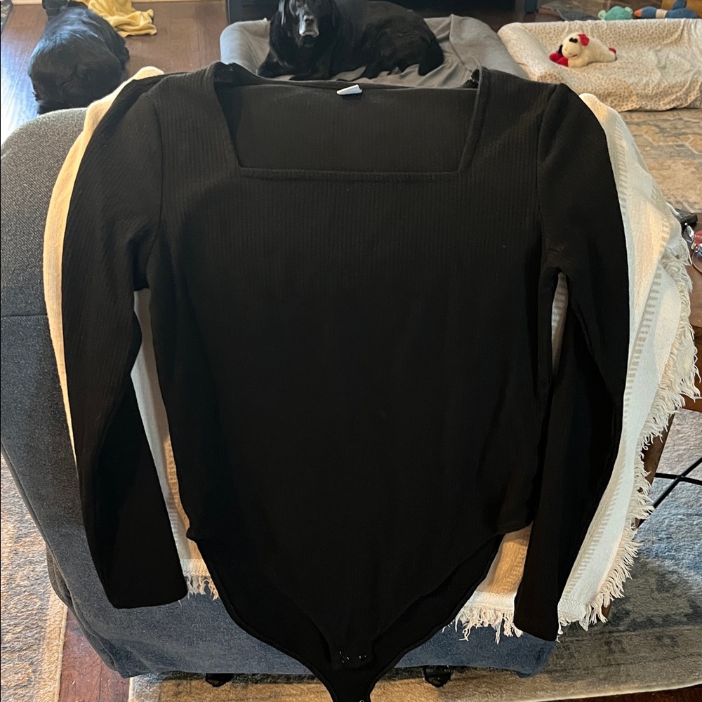 Old Navy Black Long Sleeve Square Neck Bodysuit